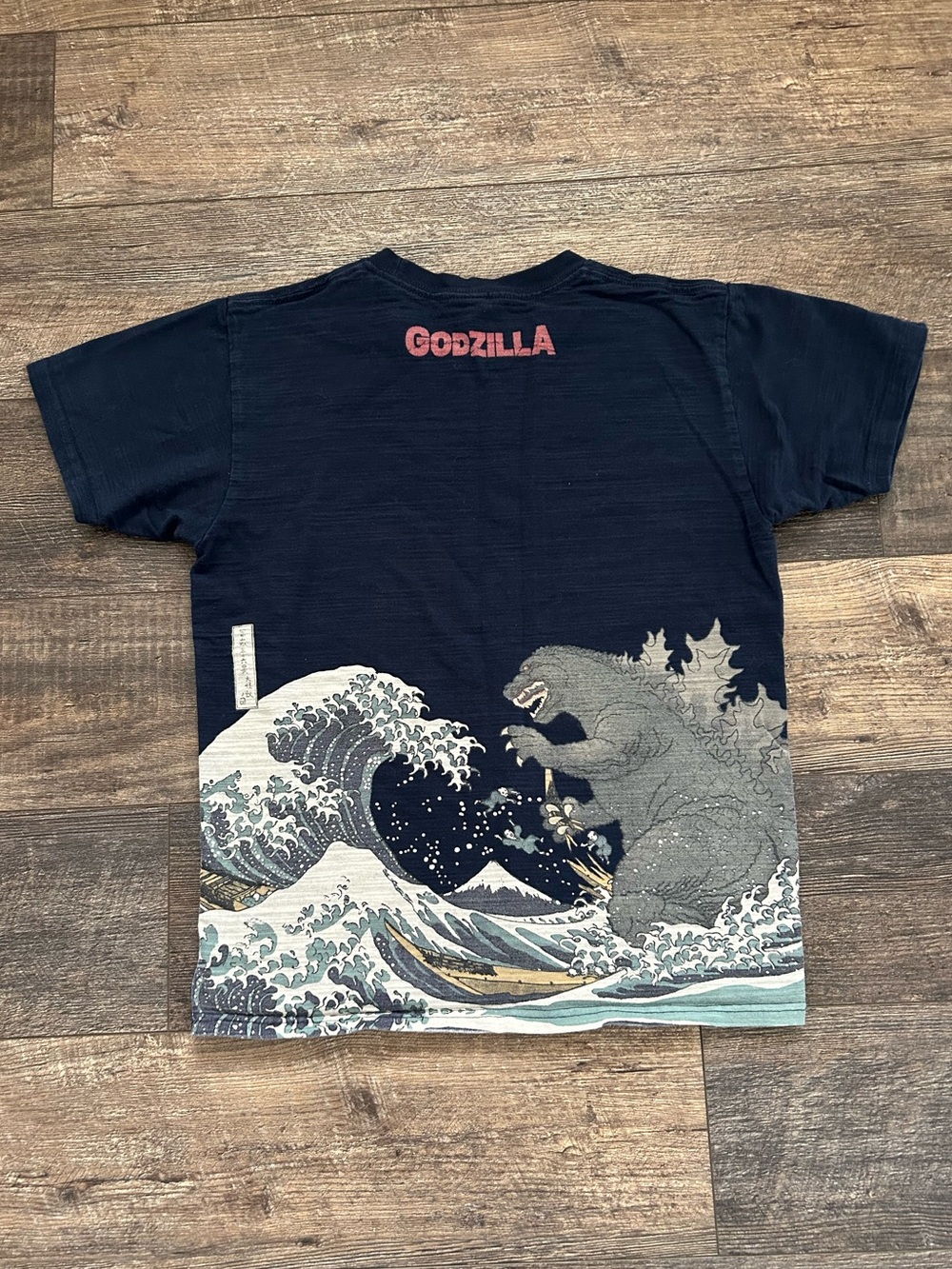 Godzilla T Shirt Graphic Mens Sz Large Blue Double Side Japanese Toho JAPAN RARE